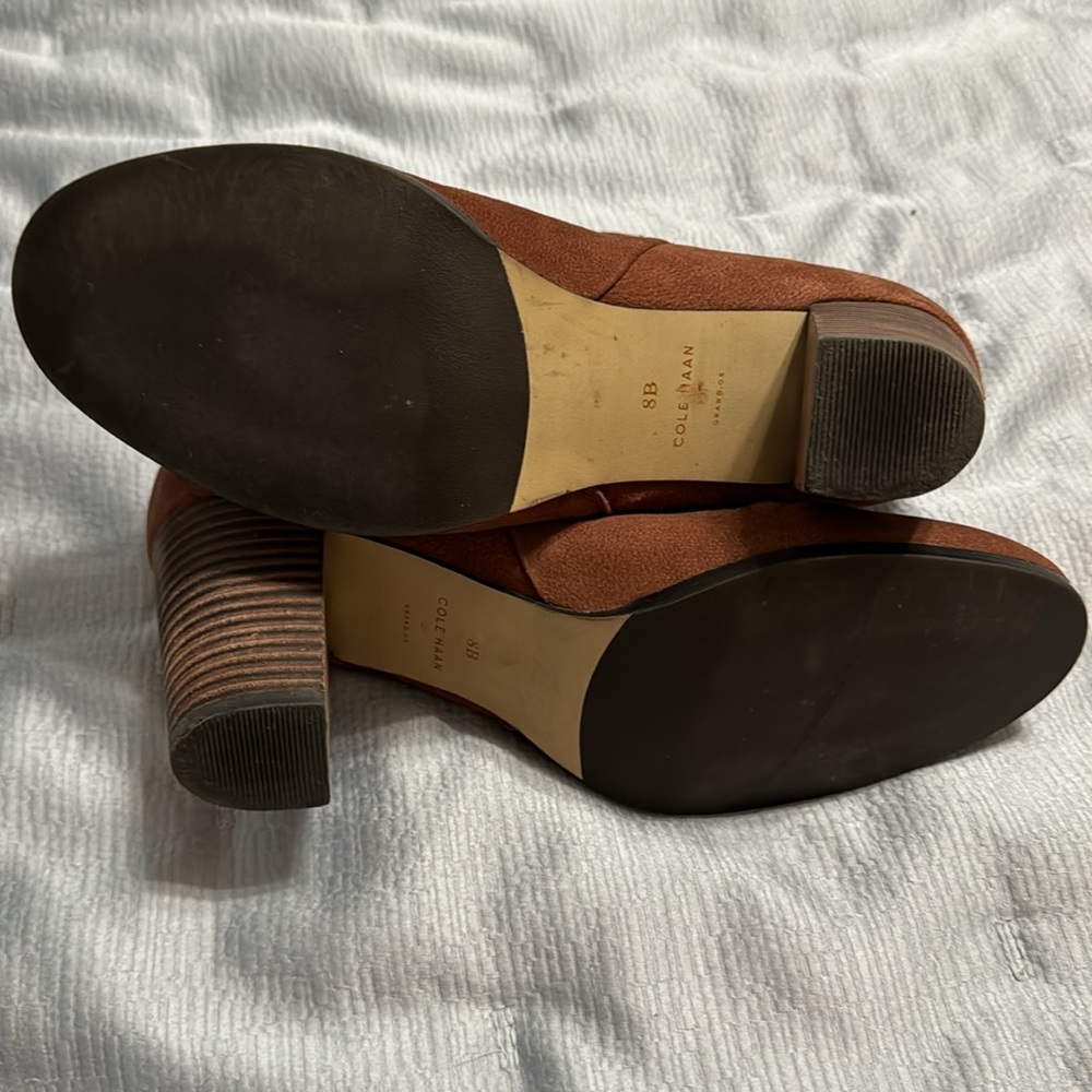 Cole Haan Davenport cognac block heel ankle boots 8 - Picture 3 of 7